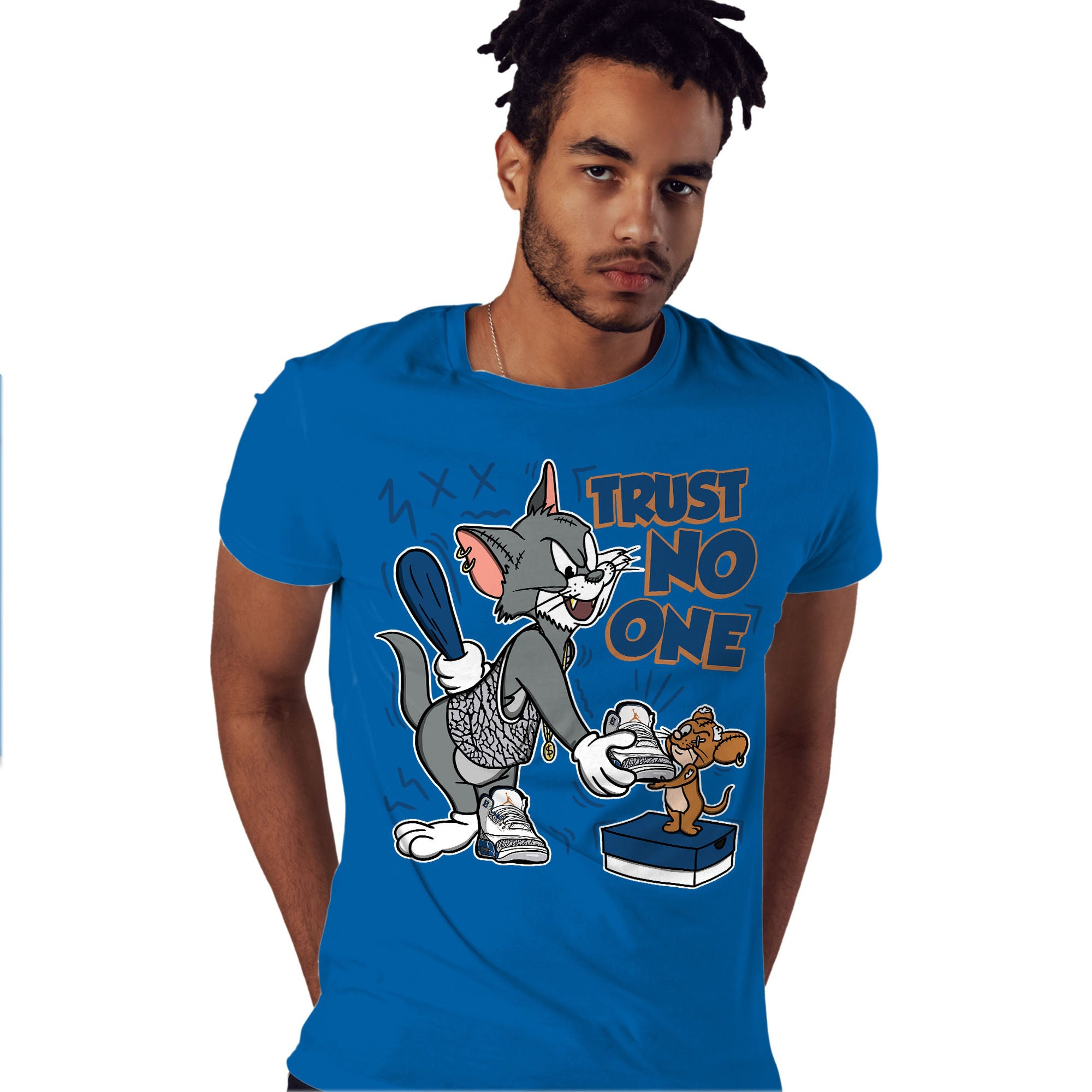 Trust No One Cat And Mouse Shirt Match Jordan 3 Wizards Shirt In Color Royal
