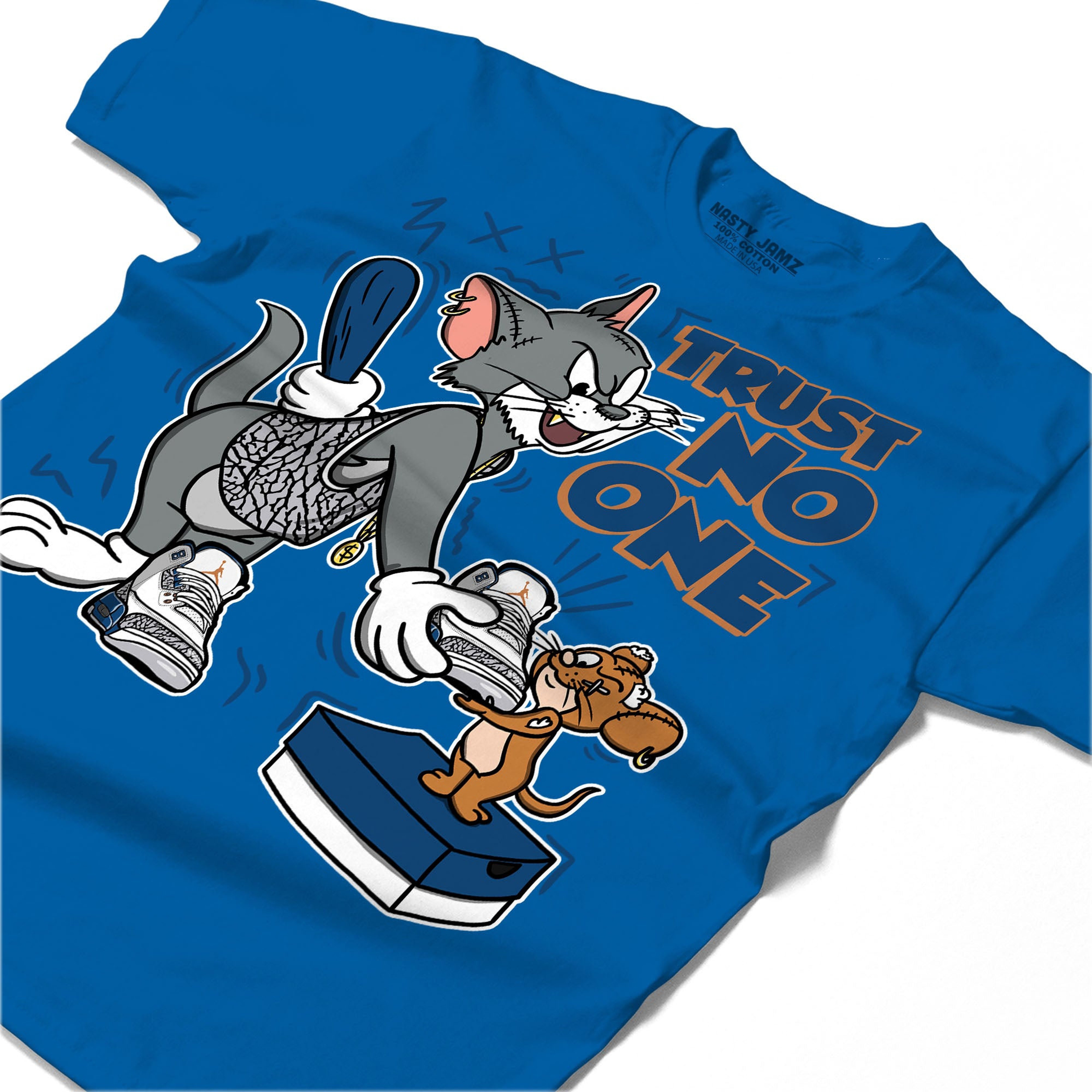 Trust No One Cat And Mouse Shirt Match Jordan 3 Wizards Shirt In Color Royal