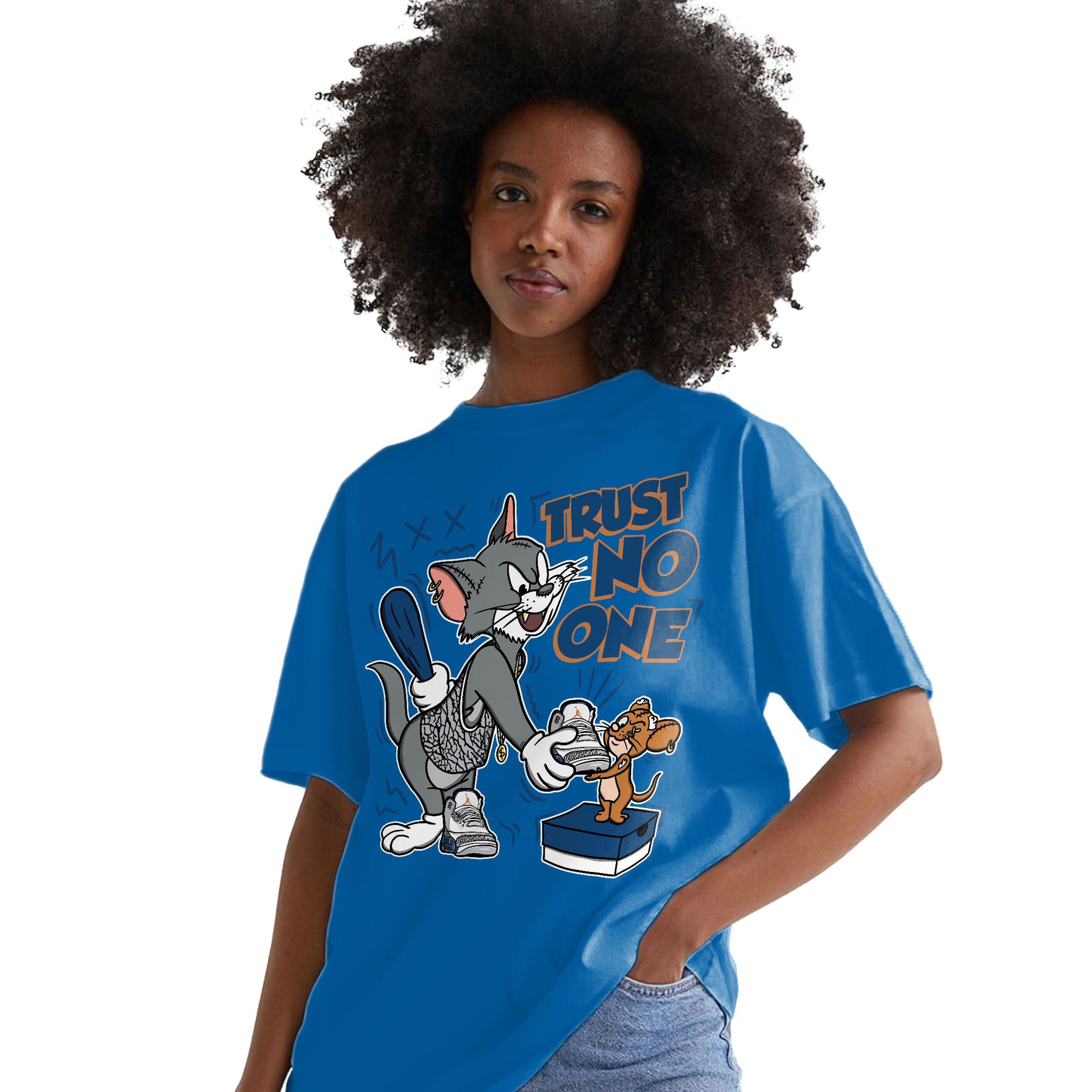 Trust No One Cat And Mouse Shirt Match Jordan 3 Wizards Shirt In Color Royal