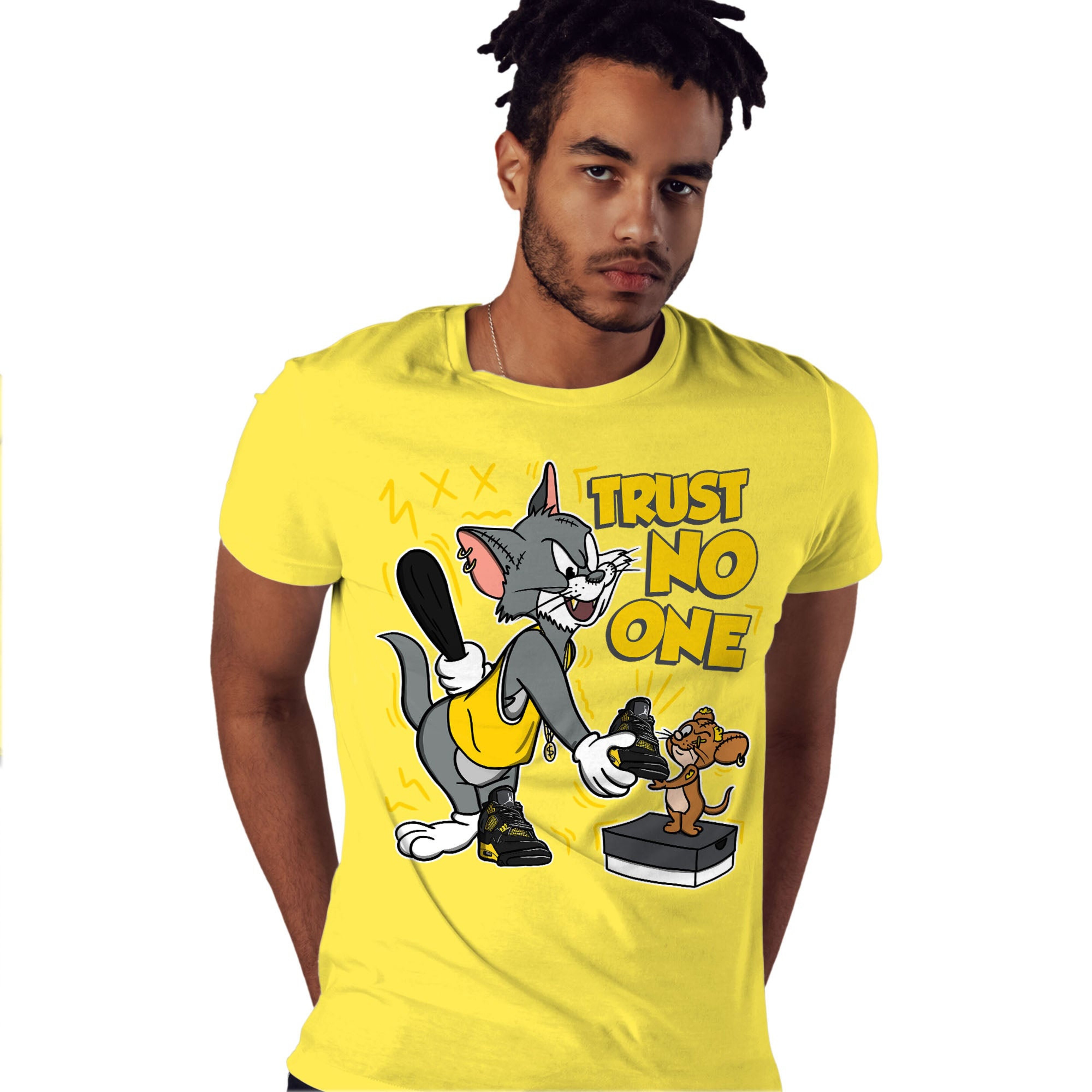 Trust No One Cat And Mouse Shirt Match Jordan 4 Thunder Shirt In Color Daisy