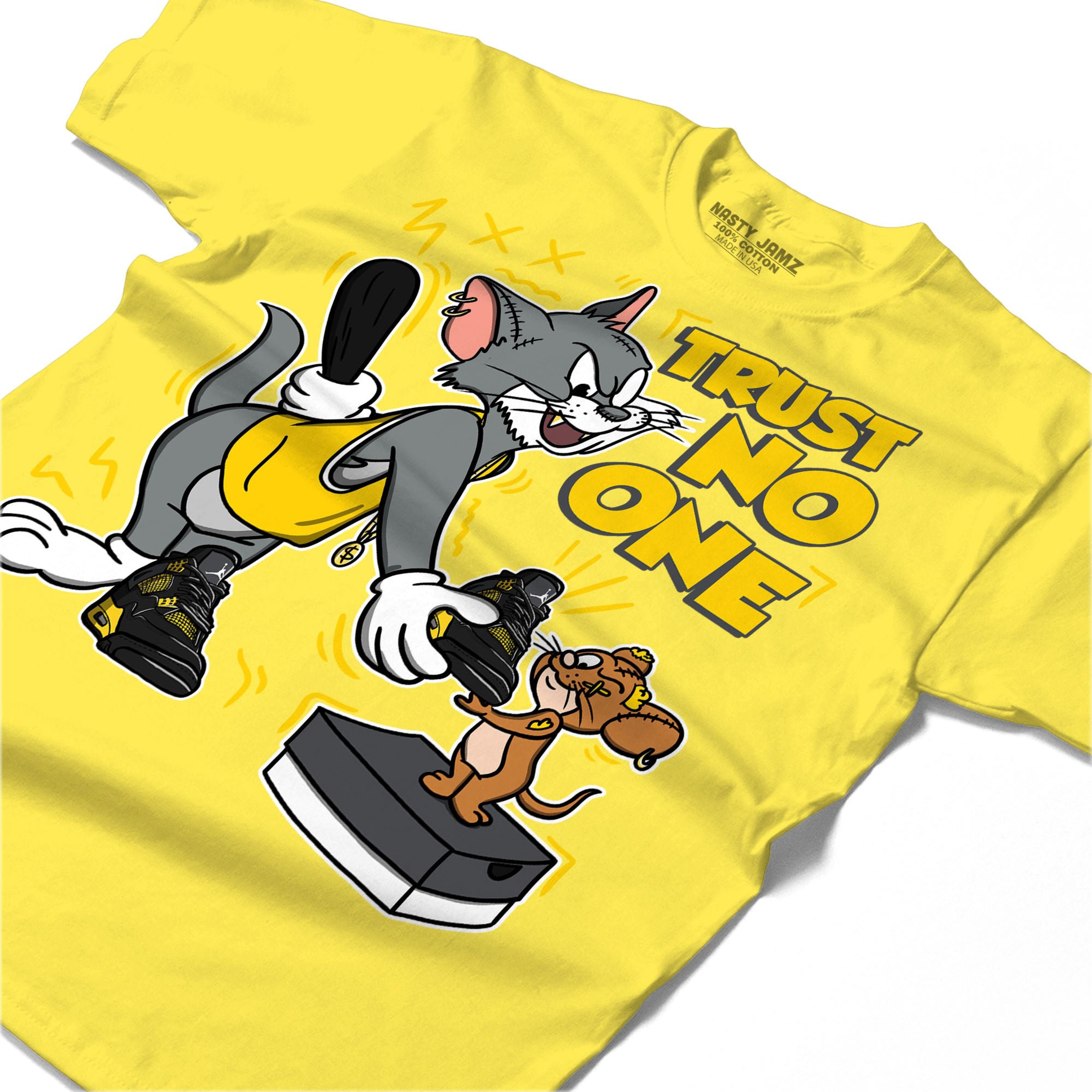 Trust No One Cat And Mouse Shirt Match Jordan 4 Thunder Shirt In Color Daisy