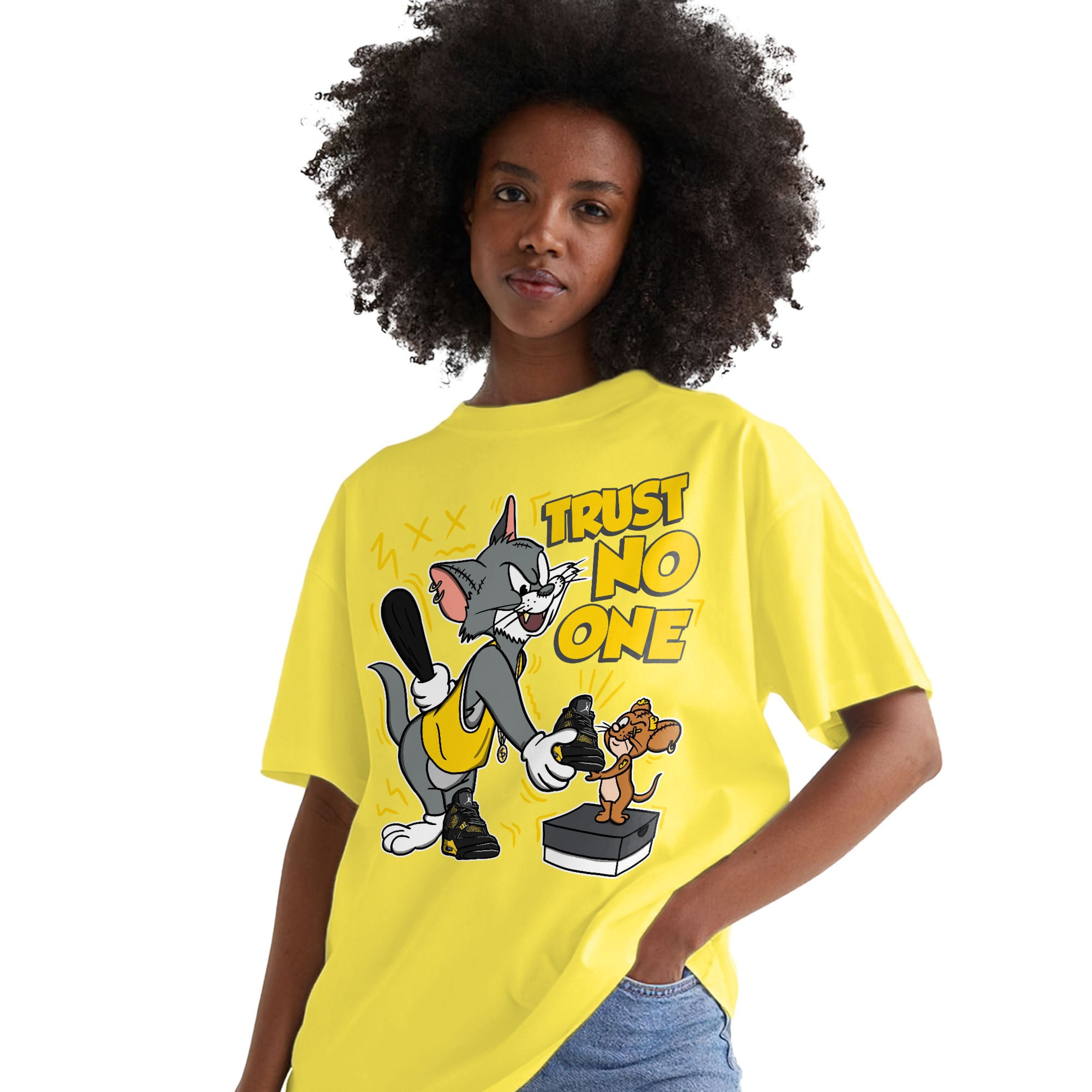 Trust No One Cat And Mouse Shirt Match Jordan 4 Thunder Shirt In Color Daisy