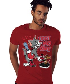 Trust No One Cat And Mouse Shirt Match Jordan 6 Toro Bravo Shirt In Color cherry Red