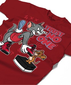Trust No One Cat And Mouse Shirt Match Jordan 6 Toro Bravo Shirt In Color cherry Red