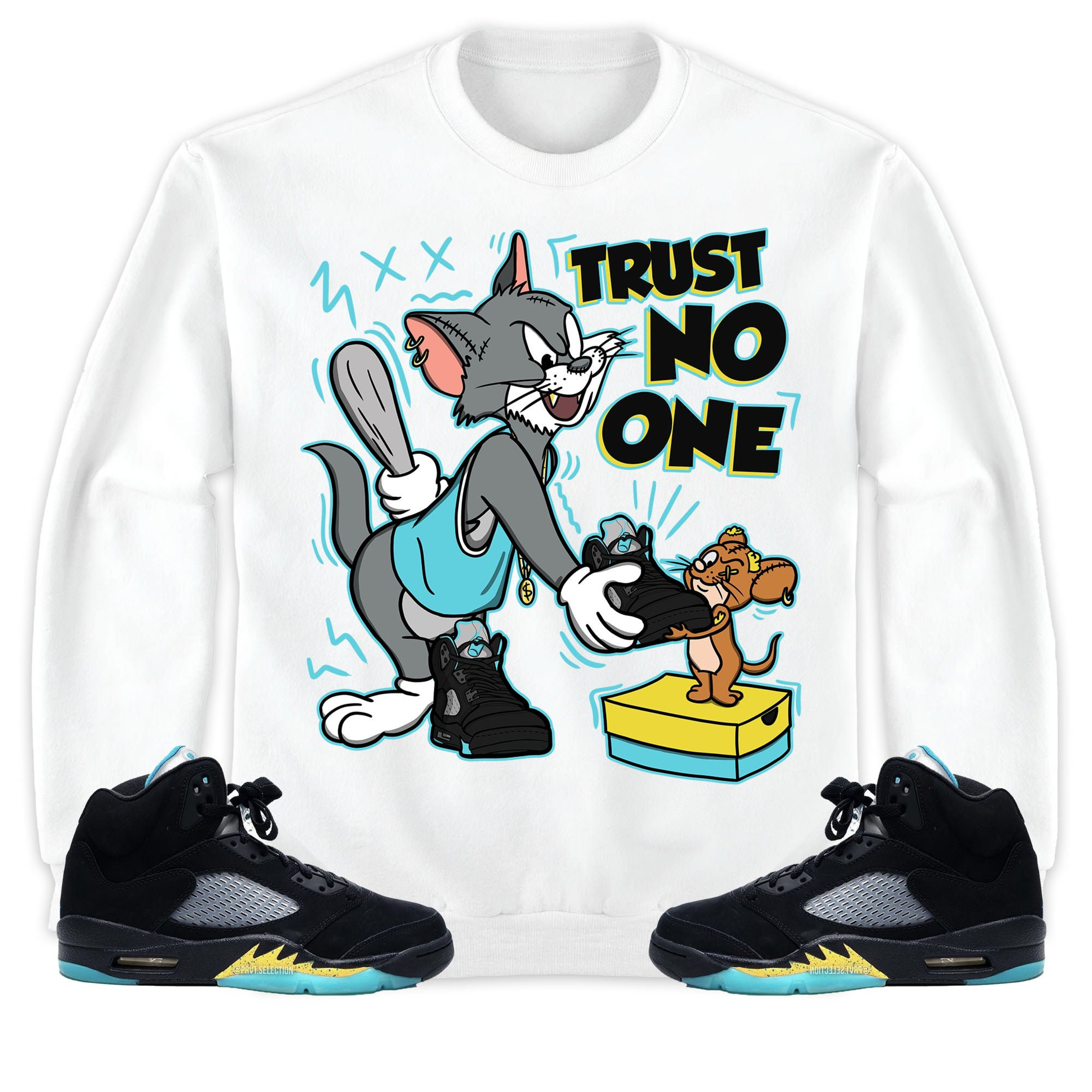 Trust No One Cat And Mouse Unisex Hoodie Sweatshirt Match Jordan 5 Aqua