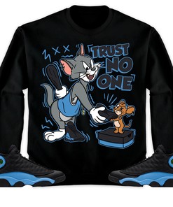 Trust No One Cat And Mouse Unisex Sweatshirt Hoodie Match Jordan 13 Black University Blue