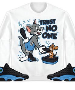Trust No One Cat And Mouse Unisex Sweatshirt Hoodie Match Jordan 13 Black University Blue