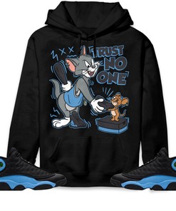 Trust No One Cat And Mouse Unisex Sweatshirt Hoodie Match Jordan 13 Black University Blue