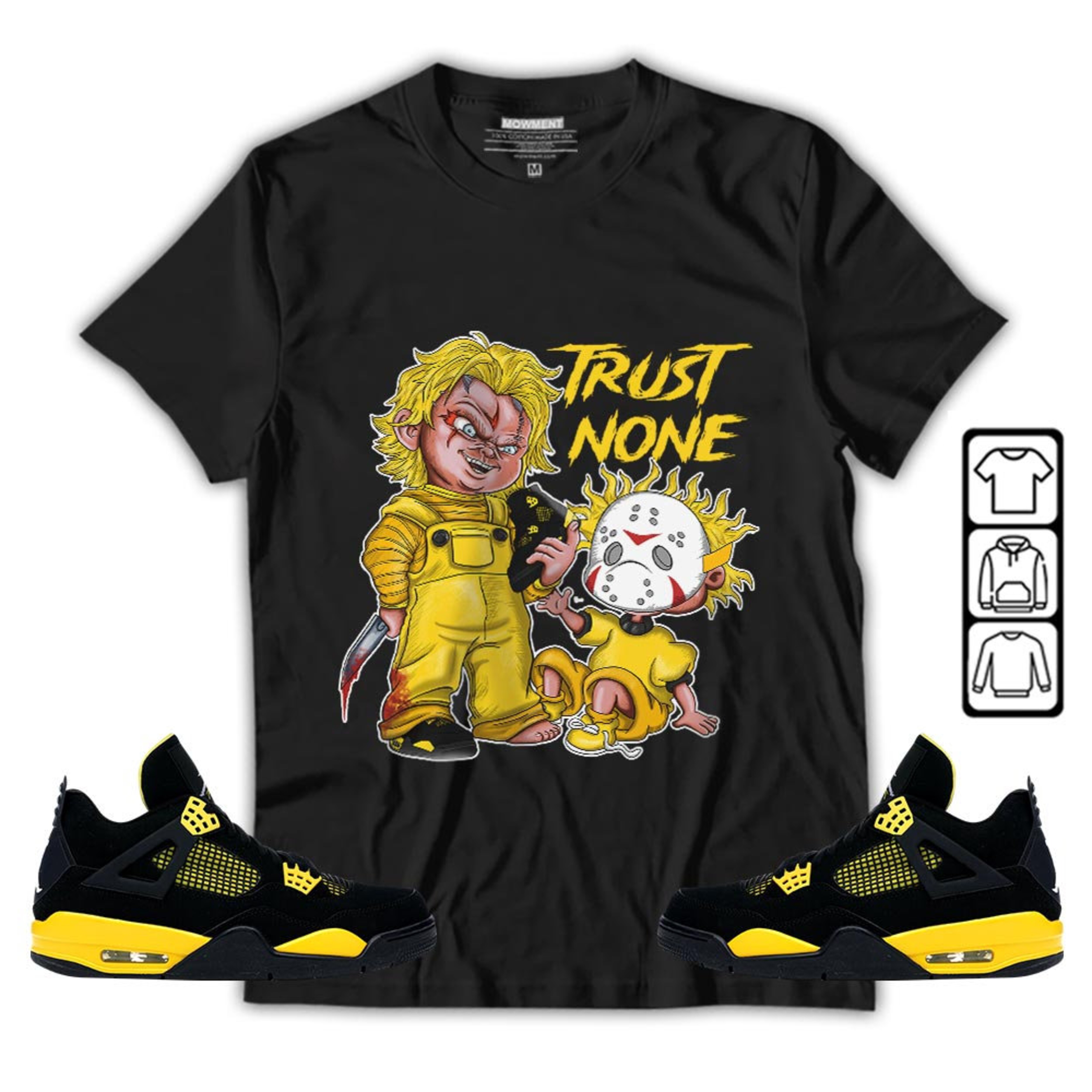 Trust No One Horror Unisex Shirt To Match Sneaker 2023 Thunder 4s Tee, Jordan Retro 4 Thunder T-Shirt, Hoodie, Sweatshirt