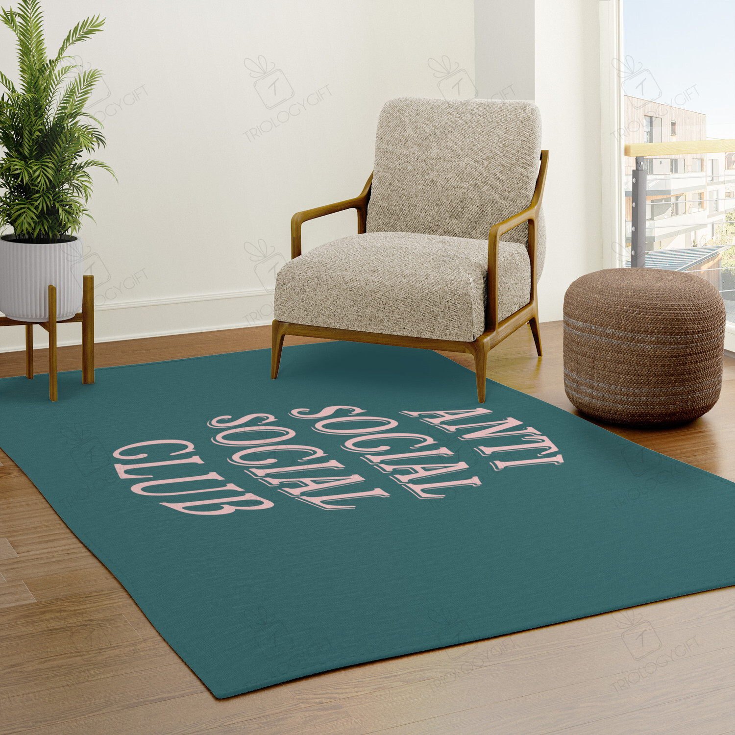 Turquoise Blue Anti Social Social Club Home Decor Rug - Stylish Rug for Hot Rod Lovers
