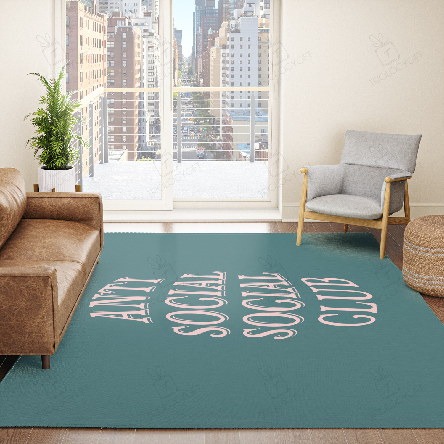 Turquoise Blue Anti Social Social Club Home Decor Rug - Stylish Rug for Hot Rod Lovers