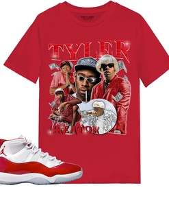 Tyler Vintage Shirt Match Jordan 11 Cherry inRed