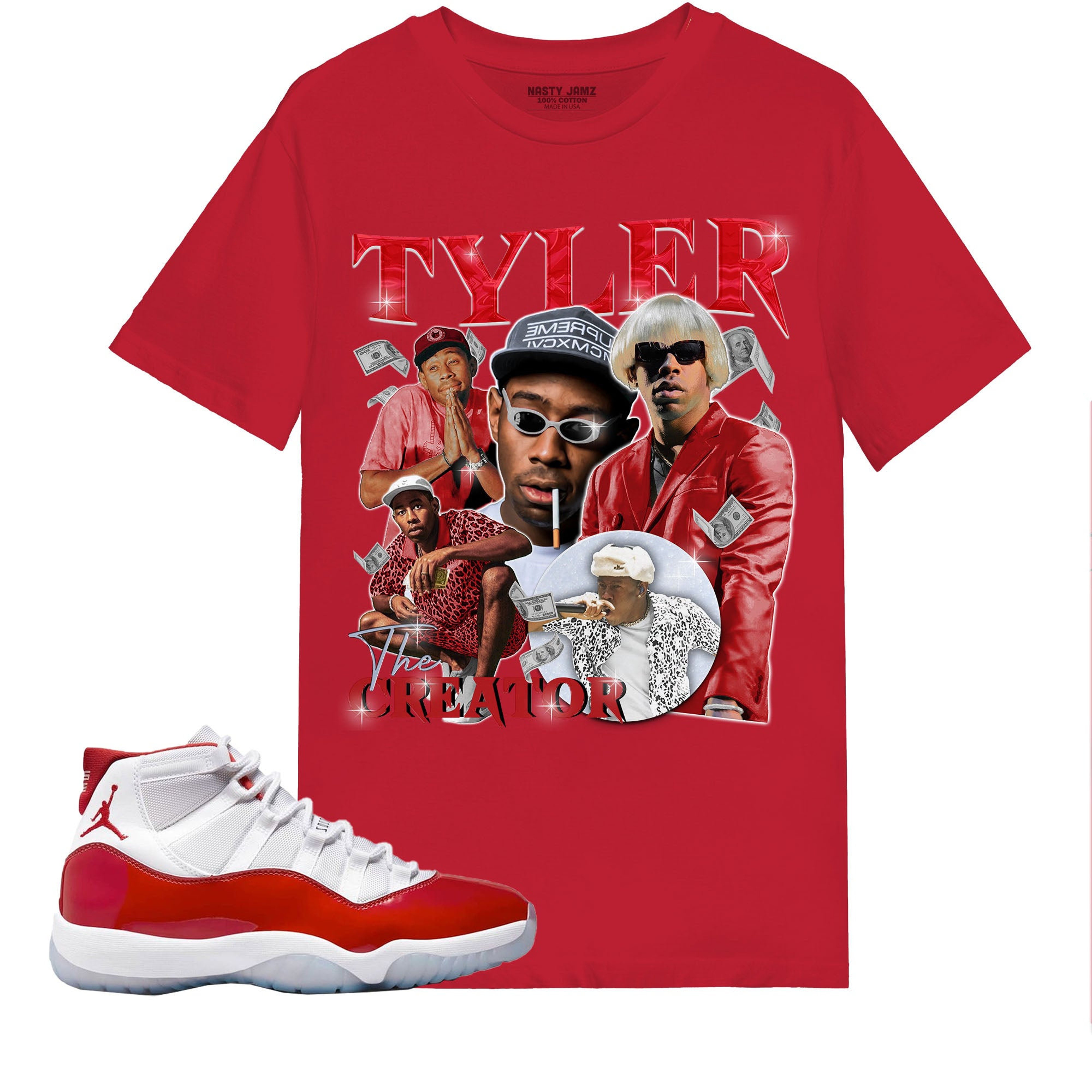 Tyler Vintage Shirt Match Jordan 11 Cherry inRed