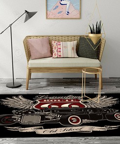 Vintage American Hot Rod Route 66 Area Rug - Classic Design for Hot Rod Lovers