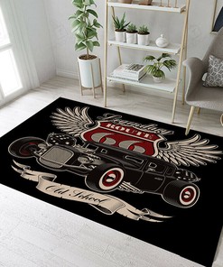 Vintage American Hot Rod Route 66 Area Rug - Classic Design for Hot Rod Lovers