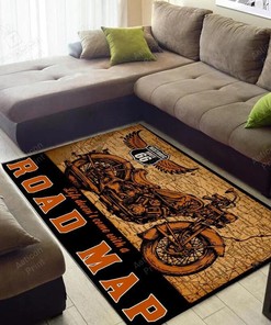 Vintage Road Map Route 66 Motorcycle Area Rug - Retro Style Rug for Hot Rod Enthusiasts