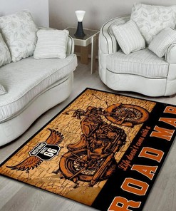 Vintage Road Map Route 66 Motorcycle Area Rug - Retro Style Rug for Hot Rod Enthusiasts