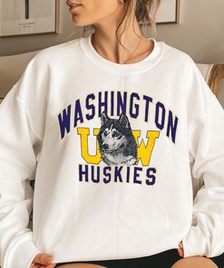 Vintage Washington Huskies Uw Big Logo Print Crewneck Sweatshirt for Fans
