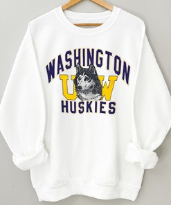 Vintage Washington Huskies Uw Big Logo Print Crewneck Sweatshirt for Fans