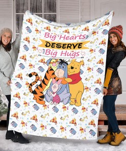 Winnie Booh Big Heart Fleece Blanket, Winnie The Bear Piglet Sherpa Blanket, Booh Birthday Gift Eeyor Bear Christmas Gift