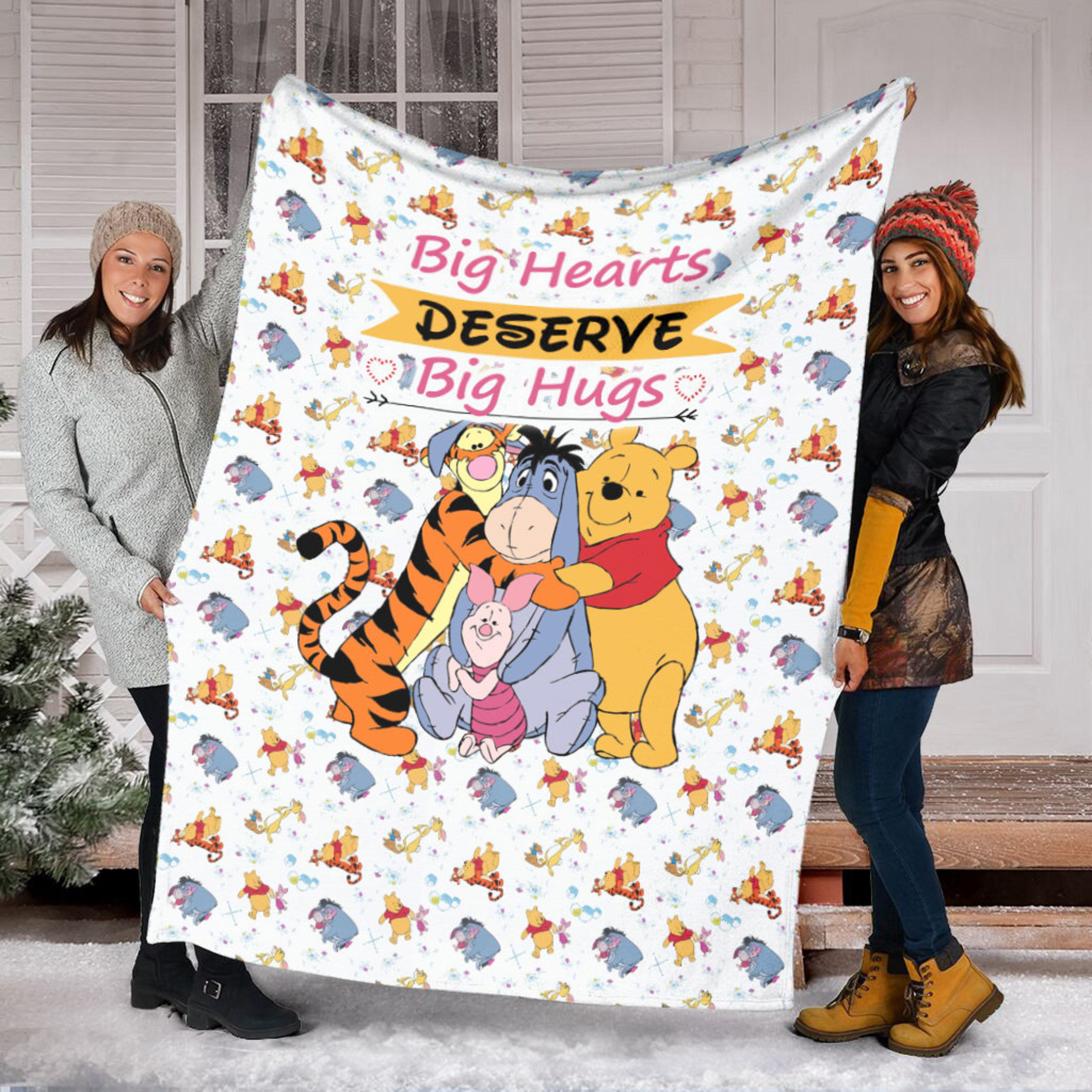 Winnie Booh Big Heart Fleece Blanket, Winnie The Bear Piglet Sherpa Blanket, Booh Birthday Gift Eeyor Bear Christmas Gift
