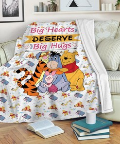 Winnie Booh Big Heart Fleece Blanket, Winnie The Bear Piglet Sherpa Blanket, Booh Birthday Gift Eeyor Bear Christmas Gift