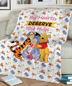 Winnie Booh Big Heart Fleece Blanket, Winnie The Bear Piglet Sherpa Blanket, Booh Birthday Gift Eeyor Bear Christmas Gift