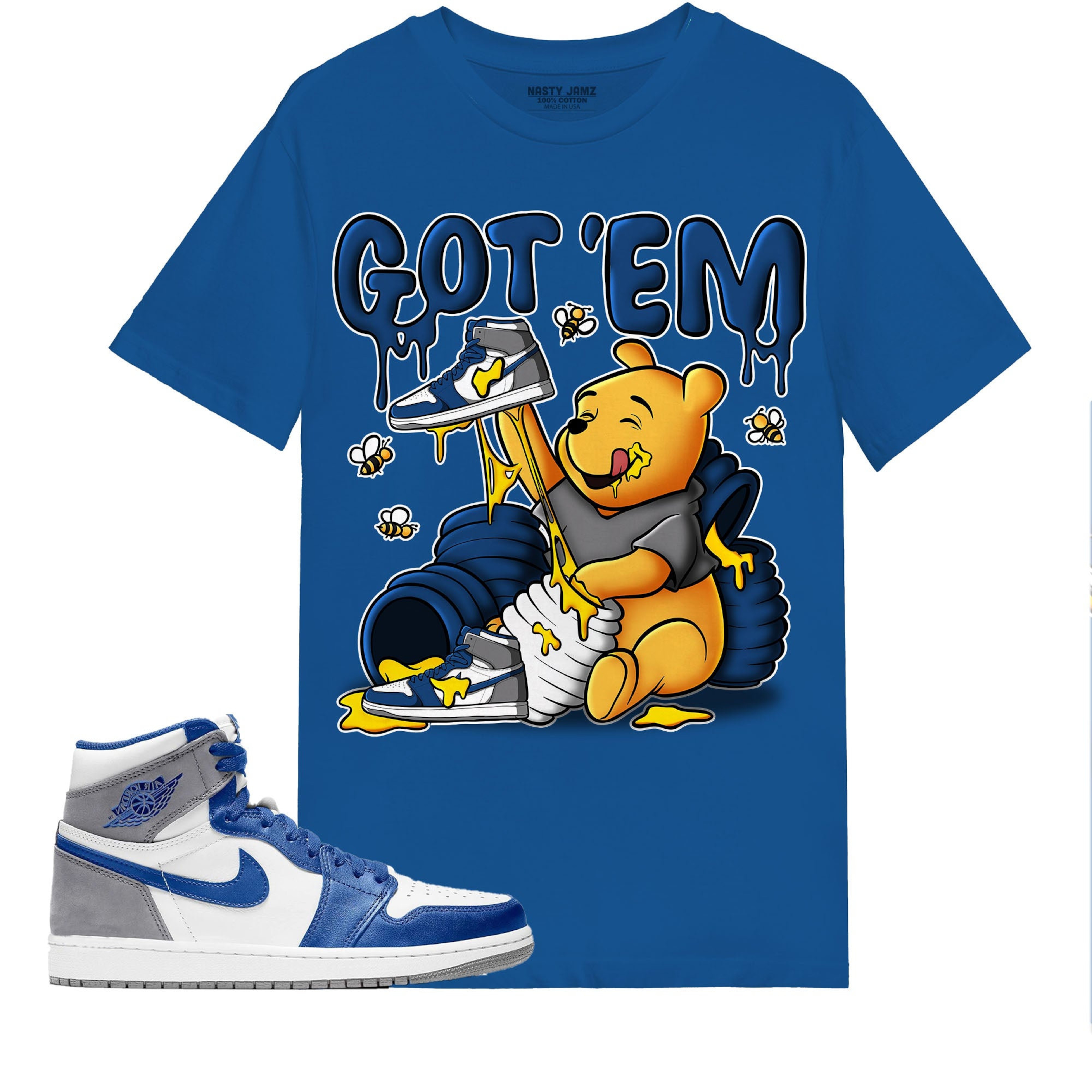 Winnie Pooh Got Em Shirt Match Jordan 1 High OG True Blue Shirt In Color Royal