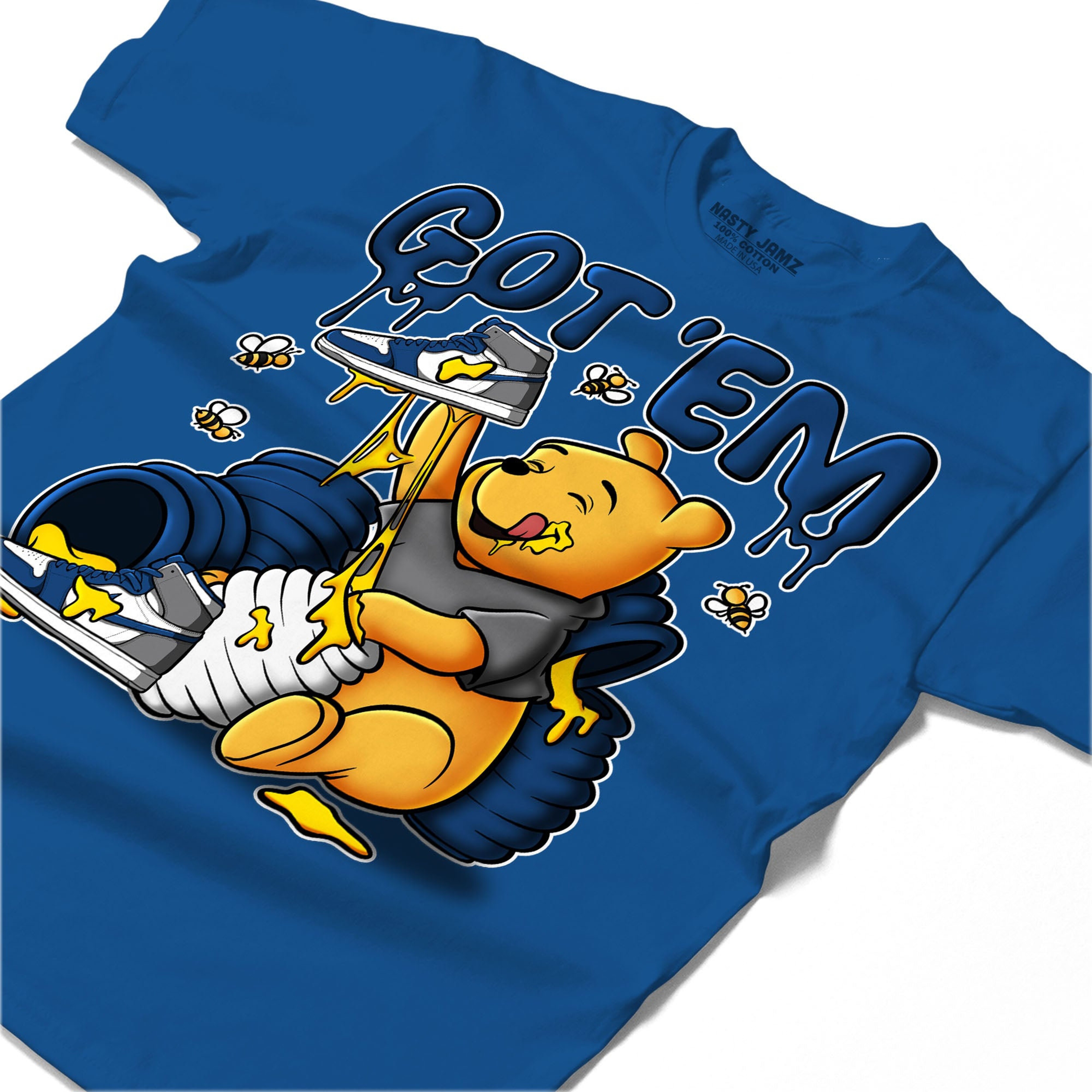 Winnie Pooh Got Em Shirt Match Jordan 1 High OG True Blue Shirt In Color Royal