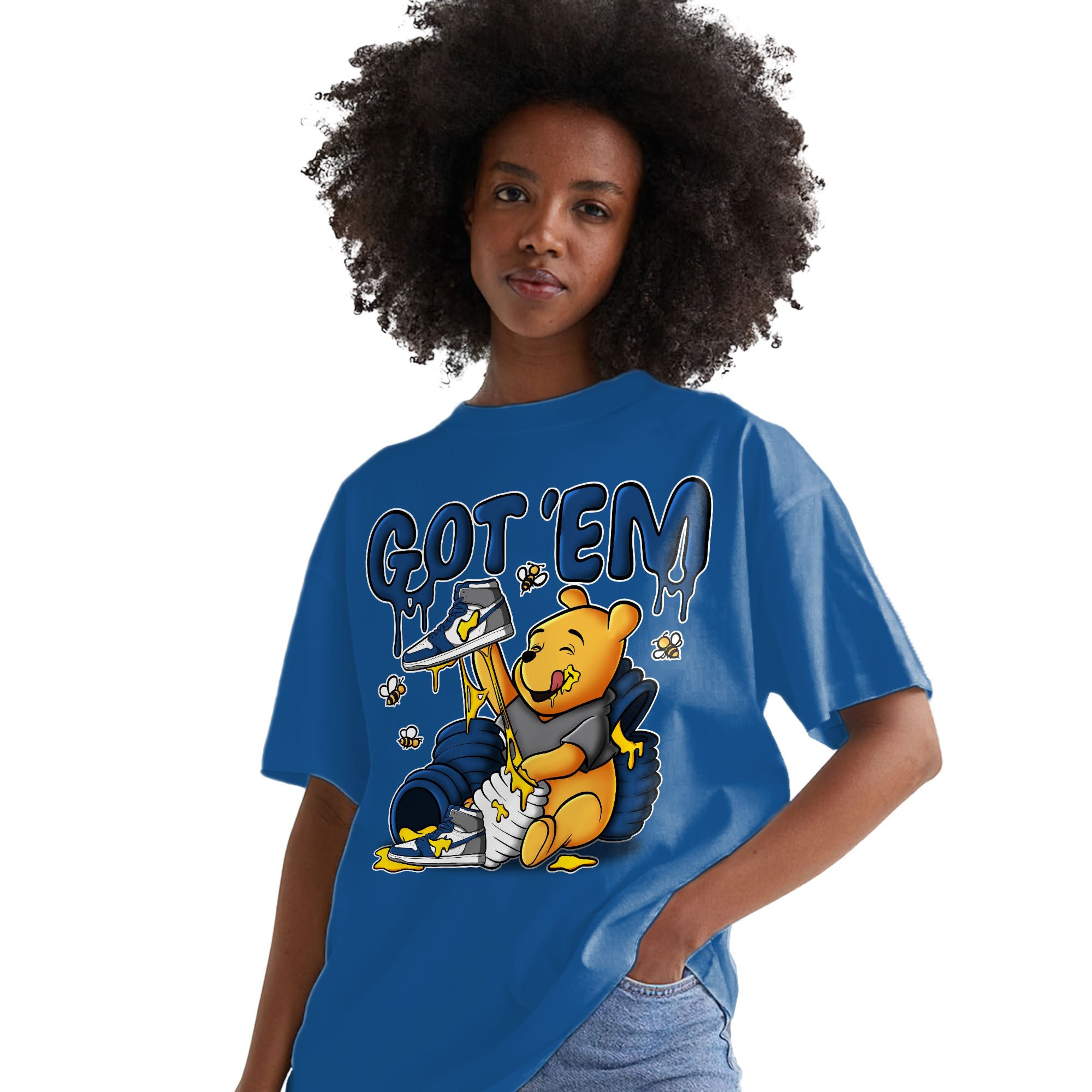 Winnie Pooh Got Em Shirt Match Jordan 1 High OG True Blue Shirt In Color Royal