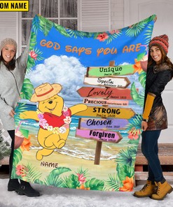 Winnie The Pooh Custom Name Quilt Blanket - Booh Bear Fleece Blanket - Perfect Summer Vacation Gift
