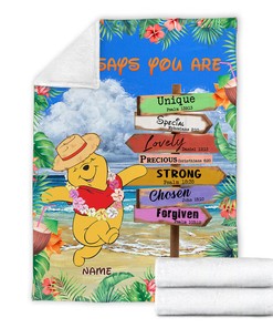 Winnie The Pooh Custom Name Quilt Blanket - Booh Bear Fleece Blanket - Perfect Summer Vacation Gift