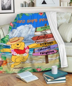 Winnie The Pooh Custom Name Quilt Blanket - Booh Bear Fleece Blanket - Perfect Summer Vacation Gift