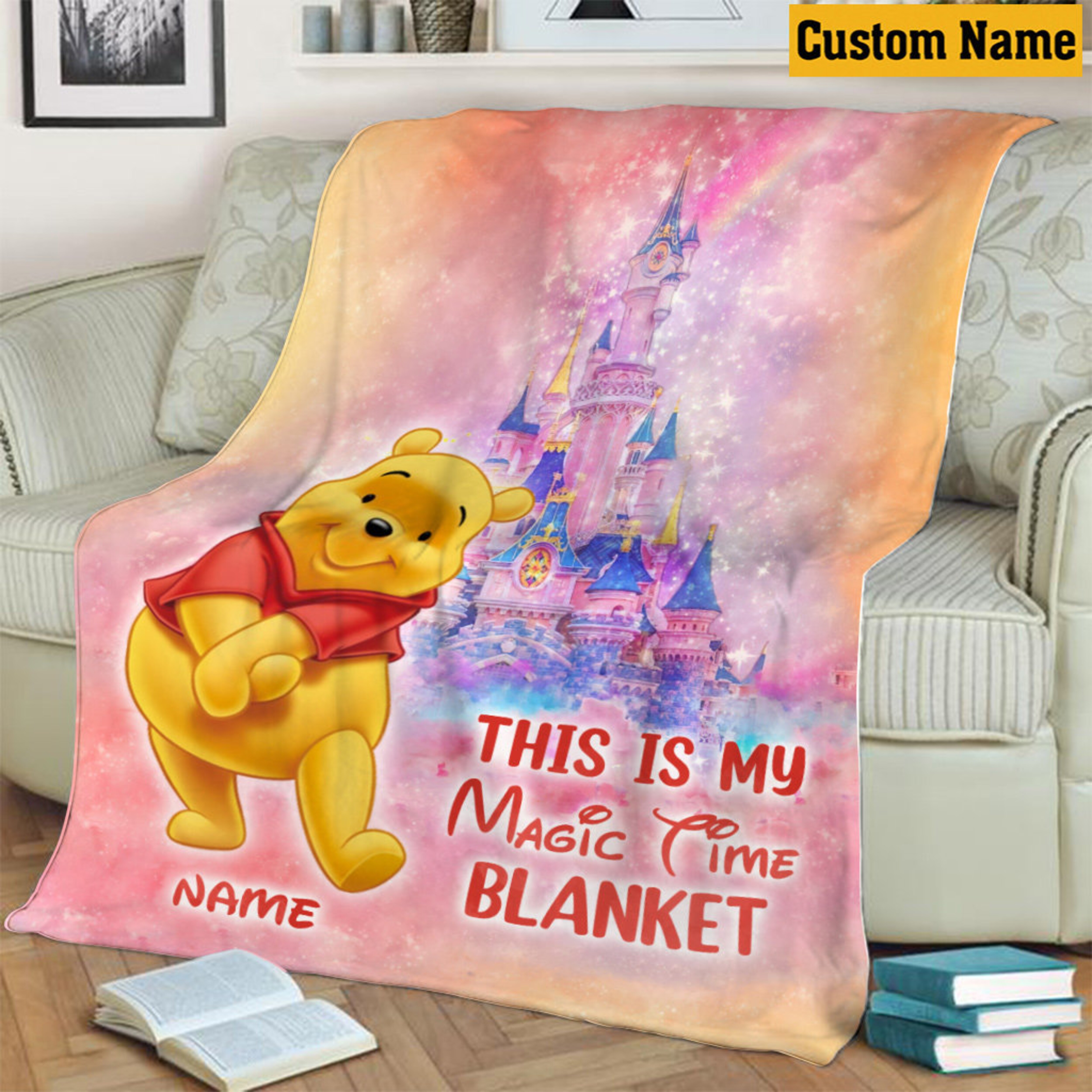 Winnie The Pooh Disney Sofa Blanket, WDW Blanket, Magic Kingdom Castle Cartoon Movie Blanket, Bedding Decor, Birthday Gift