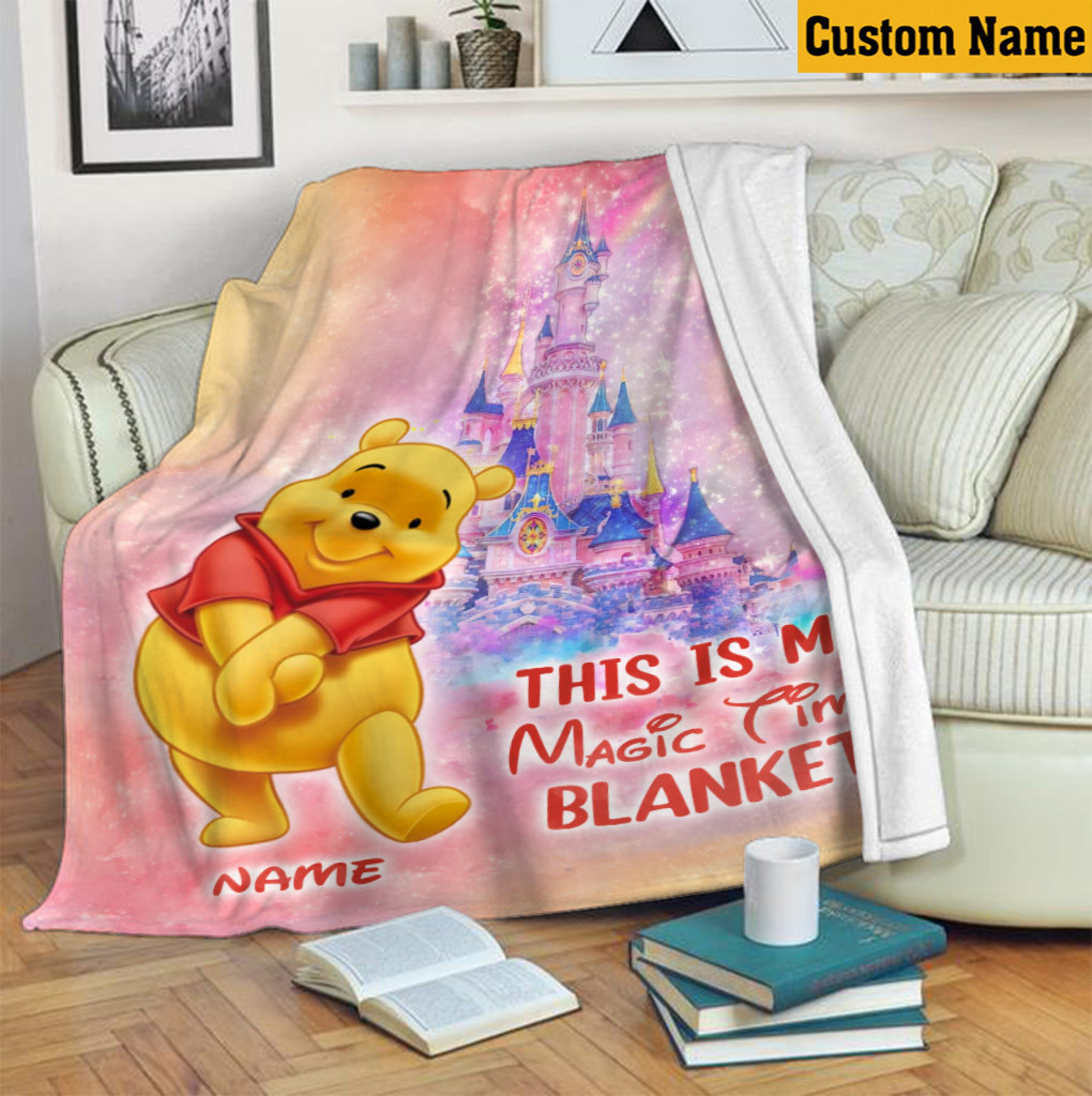 Winnie The Pooh Disney Sofa Blanket, WDW Blanket, Magic Kingdom Castle Cartoon Movie Blanket, Bedding Decor, Birthday Gift