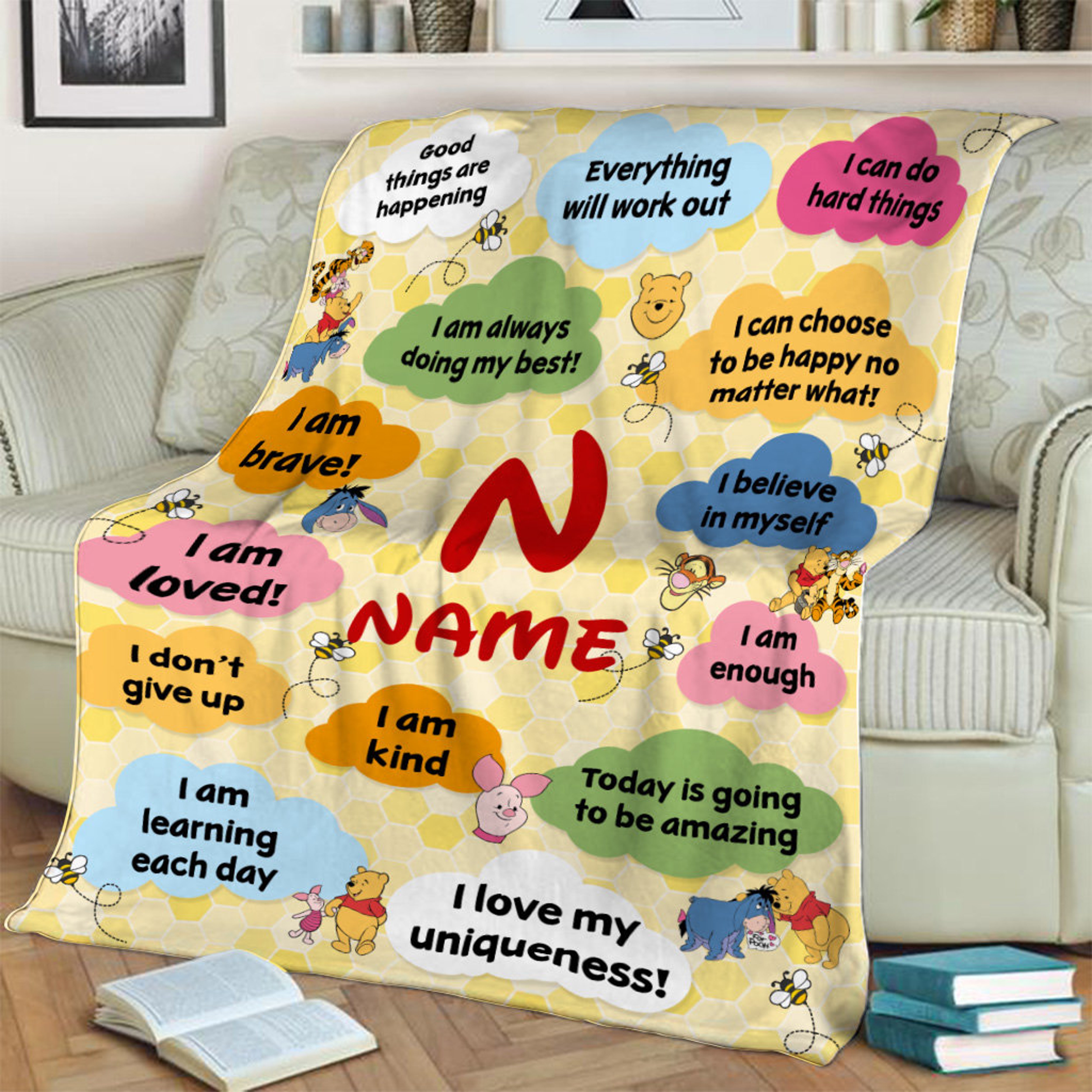 Winnie The Pooh Fleece Blanket, Pooh Tigger Piglet Throw Blanket for Bed Couch Sofa, Fleece Sherpa Blanket, Birthday Gift