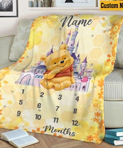 Winnie the Pooh Milestone Quilt Blanket - Custom Name Blanket for New Mom Baby Shower Gift
