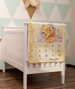 Winnie the Pooh Milestone Quilt Blanket - Custom Name Blanket for New Mom Baby Shower Gift