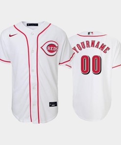 00 Custom Youth Reds Home White Jersey
