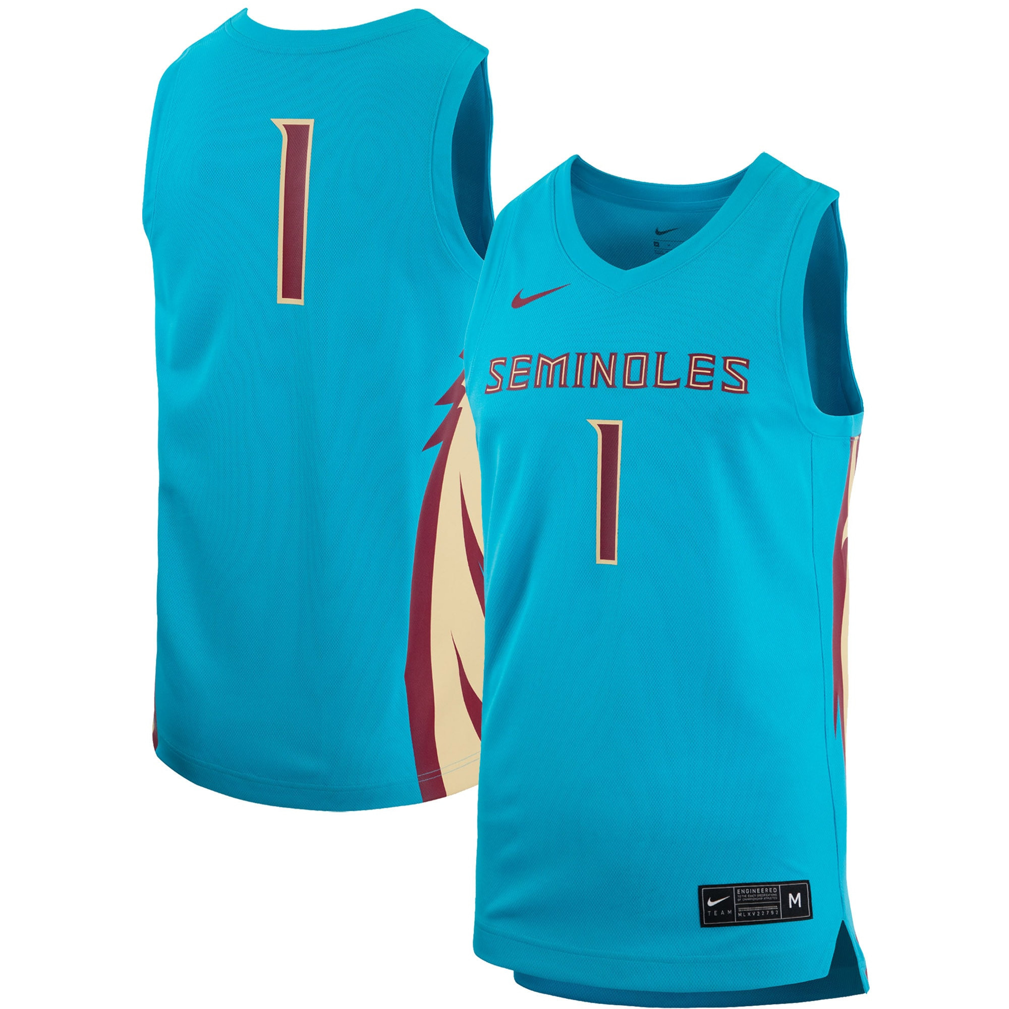 #1 Florida State Seminoles Team Alternate Replica Basketball Jersey - Turquoise Ncaa