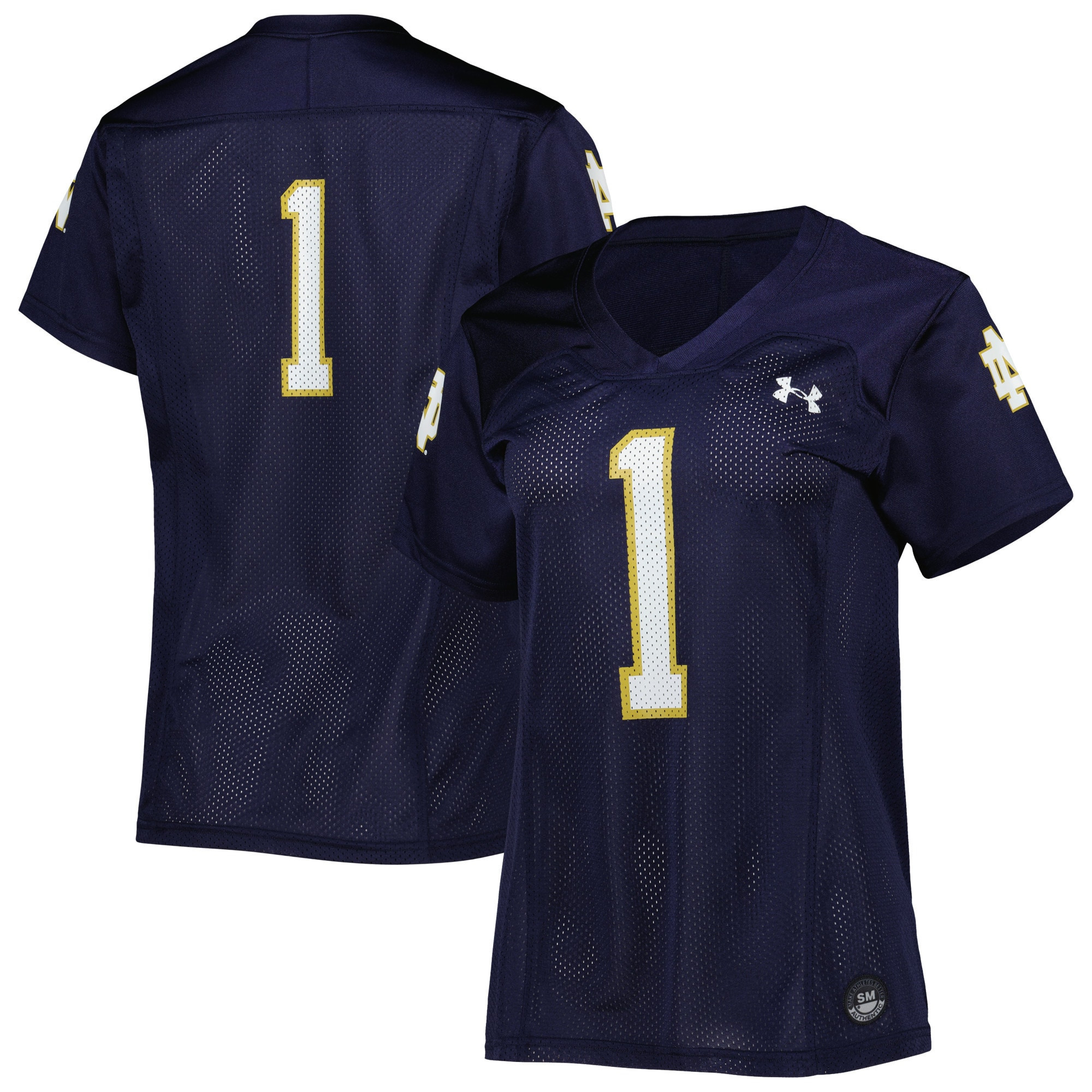 #1 Notre Dame Fighting Irish Under Armour Womens Replica Football Jersey - Navy Ncaa