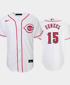 15 Nick Senzel Youth Reds Home White Jersey