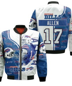 17 Josh Allen 17 Buffalo Bills Great Player 2020 Nfl Season Jersey White Blue Jersey Bomber Jacket