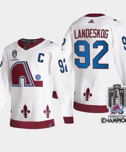 2022 Stanley Cup Champs Gabriel Landeskog 92 Colorado Avalanche White Jersey Reverse Retro
