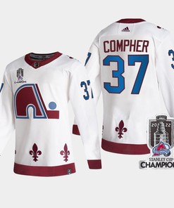 2022 Stanley Cup Champs J.T. Compher 37 Colorado Avalanche White Jersey Reverse Retro