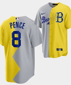 2022-23 All-Star Celebrity Softball Game Brooklyn Dodgers Hunter Pence 8 Gray Yellow Jersey