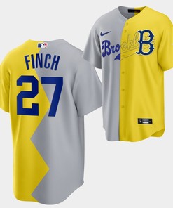2022-23 All-Star Celebrity Softball Game Brooklyn Dodgers Jennie Finch 27 Gray Yellow Jersey
