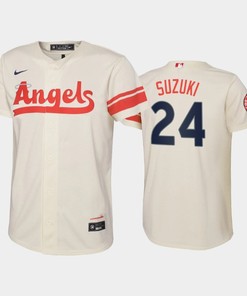 2022-23 City Connect Youth Los Angeles Angels Kurt Suzuki 24 Kurt Suzuki Jersey - Cream