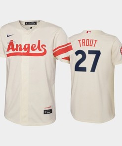 2022-23 City Connect Youth Los Angeles Angels Mike Trout 27 Mike Trout Jersey - Cream