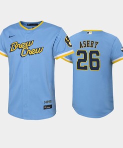 2022-23 City Connect Youth Milwaukee Brewers Aaron Ashby 26 Aaron Ashby Jersey - Powder Blue